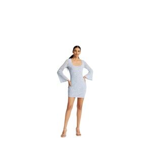 NY&C Floral Lace Mini Dress Long Bell Sleeve‎ Square Neck Party Blue Size 2X